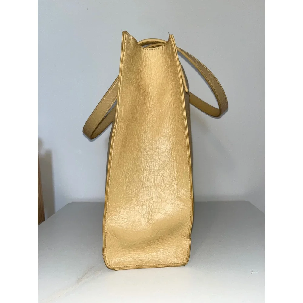 PIXIE MOOD Alicia Tote Bag Vegan Leather Geometric V Cut Soft Yellow Drop Handle
